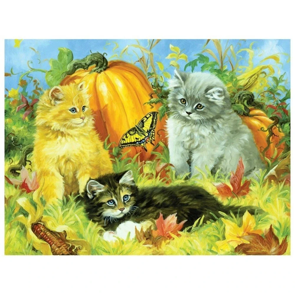 300 Piece‎ Puzzle fluffy kittens in a pumpkin patch Fall Colors Butterfly Corn